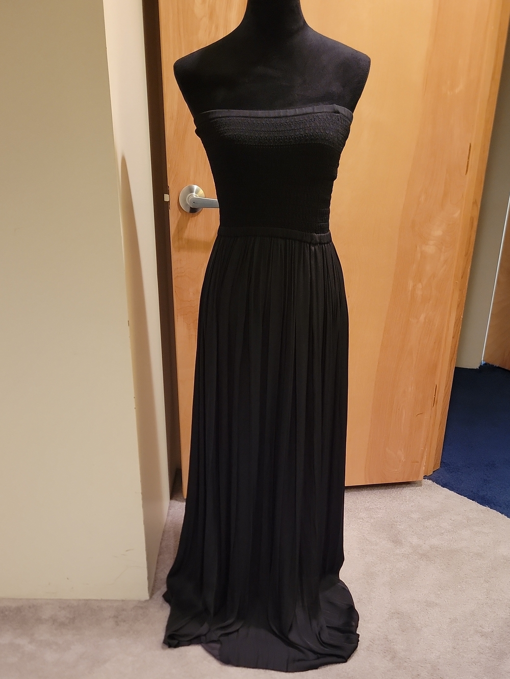 Elizabeth and James Black Strapless Pleated Maxi Dress